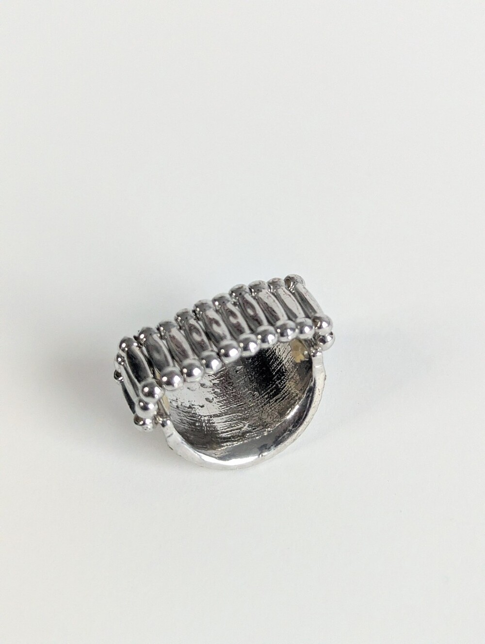 Vintage Silver Rhinestone Stretch Ring Lot Crystal Baguette Statement Pack 3pc - Picture 6 of 14